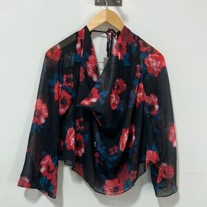 Floral Black and Red Sheer Women's Top
